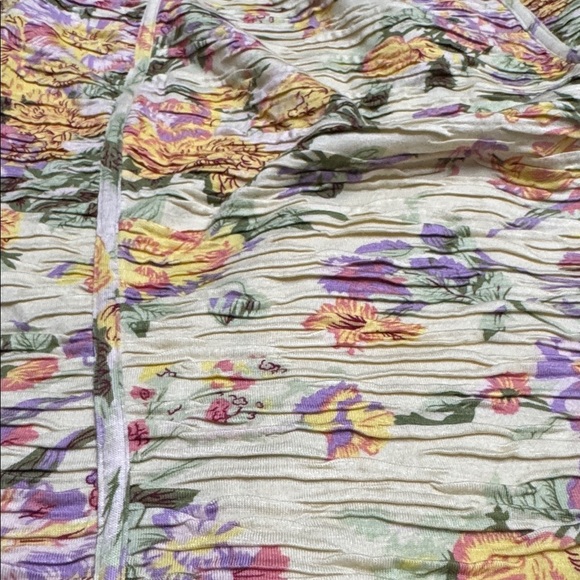 Torn by Ronny Kobo Yellow Floral Print Cap Sleeve Sheath Dress Ruched Stretch M - Picture 7 of 7